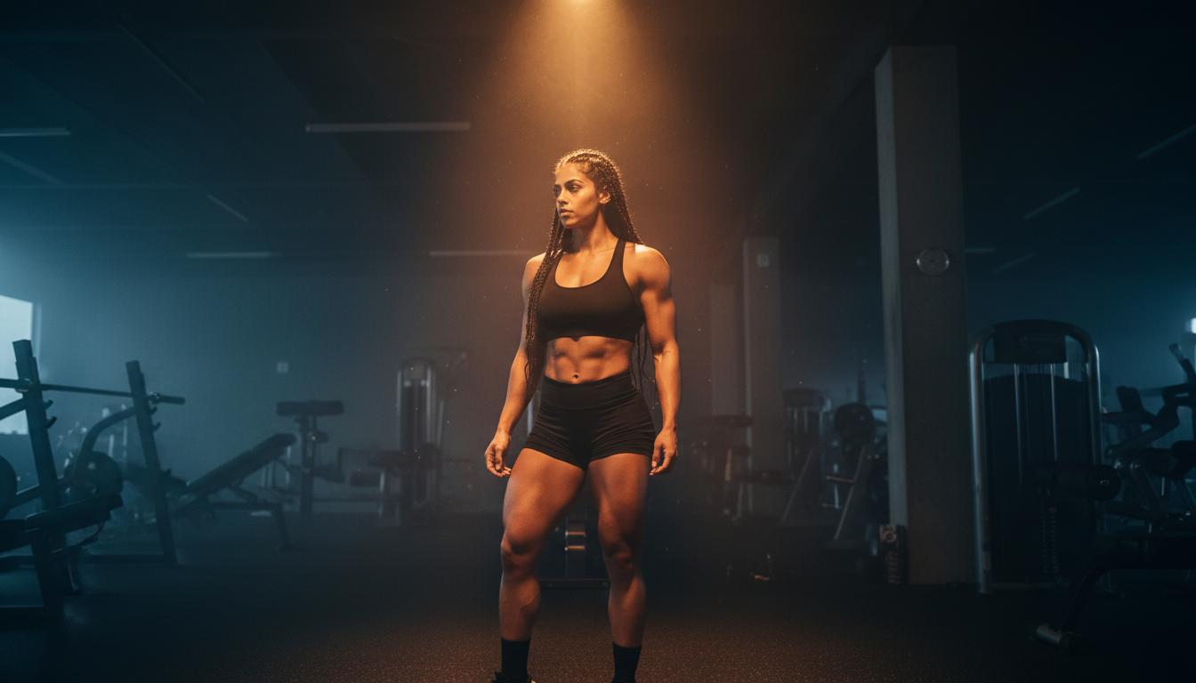 Hazel — Fitness & Strength. AI-generated virtual talent.